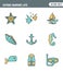 Icons line set premium quality of diving marine life activity sea tropical summer diver equipment. Modern pictogram collection