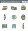 Icons line set premium quality of repair and service auto parts automotive tools garage. Modern pictogram collection flat design
