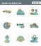 Icons line set premium quality of round the world trip transport vacation travelling transportation. Modern pictogram collection