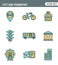 Icons line set premium quality of various city elements, street transportation sign. Modern pictogram collection flat design style