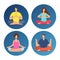 Icons with meditation people in lotus position