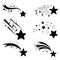 Icons of meteorites and comets. Falling stars vector set. Shooting stars isolated from background