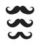 Icons of mustaches. Black cartoon moustache of Charlie Chaplin. Set of graphic symbols for hipster. Different of shapes of men