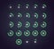 Icons in neon style of loading, buffering, progress wheel in slices