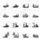 Icons of passenger and industrial ships in glyph style