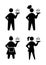 Icons with people holding a plate with steaming food. Cook, waiter, waitress with dish as a symbol of cooking and offeringeople