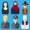 Icons people nurse, nun, police, cowboy, builder