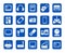 Icons, photo & video equipment, audio equipment, blue background.