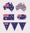 Icons set of australia day with colorful australian maps flags and festoons