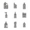 Icons set with bottles with cleaning chemical products