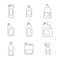Icons set with bottles with cleaning chemical products