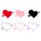 Icons set of different hearts pierced with arrow on white background