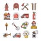 Icons set of Firefighter and Fire department, Filled Outline Pictogram Pack