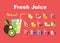 Icons set Fresh juice, fruit cocktail