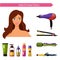Icons set of hair styling tools