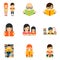 Icons set of people reading book in flat style