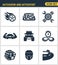 Icons set premium quality of autoshow and avtosport monster truck engine car racing rally muscle car. Modern pictogram collection