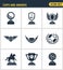 Icons set premium quality of cups and awards prize victory set award champ trophy. Modern pictogram collection flat design style