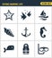 Icons set premium quality of diving marine life activity sea tropical summer diver equipment. Modern pictogram collection flat des
