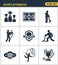 Icons set premium quality of sports attributes, fans support, club emblem. Modern pictogram collection flat design style symbol co