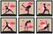 Icons set Silhouette of a beautiful Yoga woman in the morning Po
