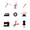 Icons set for tailor. needle with spool thread, iron, scissors,. Vector Sewing