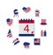 Icons Set USA Flag Color Independence Day 4th of July