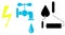 Icons sign electricity, water tap, roller and trowel. Vector image. design element, interface. Flat style.