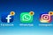 Icons of social media facebook, instagram, whatsapp application on screen. Macro image, Social media icons. Social network. 15.12.