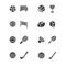 Icons of sport with balls and accessories in glyph style