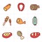 Icons Style vector black meat and sausage icon set on white