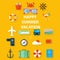 Icons summer vacation in a flat style on yellow background