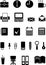 Icons on the topic office, black and white, with filling, vector illustration