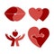 Icons for Valentine s Day A kiss an embrace a burning heart