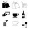 Icons vector set with coffee - shopping cart - bags - drink glass - mobile phone - credit card