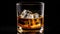 The Icy Charm of Whiskey\\\'s Golden Symphony on a black background. Generative AI