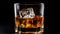The Icy Charm of Whiskey\\\'s Golden Symphony on a black background. Generative AI