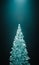 Icy christmas tree on dark background with volumetric light. Vertical xmas backdrop with copy space