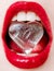 Icy heart, female lips with glossy lipstick and white teeth for glamour and beauty brand