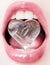 Icy heart, female lips with glossy lipstick and white teeth for glamour and beauty brand