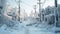 Icy snowy icy city. Natural disaster