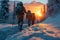 Icy trail adventure Hikers navigating through snow covered paths with determination