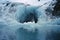 icy water splashing out of drilled iceberg hole