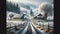 Icy Wintertime Landscape Country Road Farming Buildings Rural Homes AI Generate