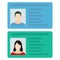 ID card or Car driver license with man and woman photo. Vector illustration in flat style.