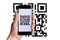 Id qr. Hand holding mobile smartphone screen for online pay, scan barcode technology with qr code scanner on digital