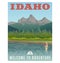 Idaho, travel poster of mountain stream and fly fishing