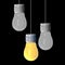 Idea concept , 3D rendering light bulbs that glowing among the others on black background.