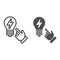 Idea concept line and glyph icon. Light bulb and hand vector illustration isolated on white. Solution outline style