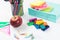 Idea of creativity and education with stationery stuff on white surface